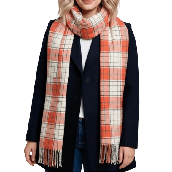 George Washington's Mount Vernon Accessories - George Washington's Mount Vernon Scarf Womens OS Orange Tartan Plaid Fringe